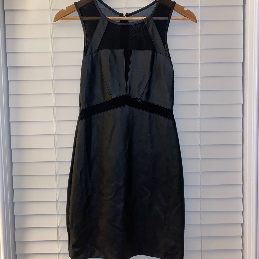 Black fake leather & mesh dress